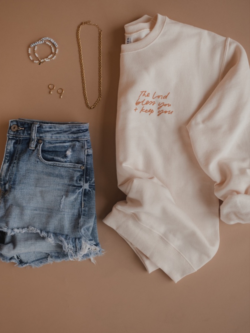 The Blessing Pullover Sweatshirt - Cream with Rust Script